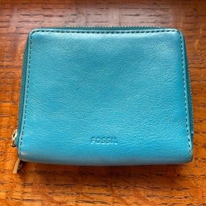 Fossil Logan RFID multi function double zip wallet teal